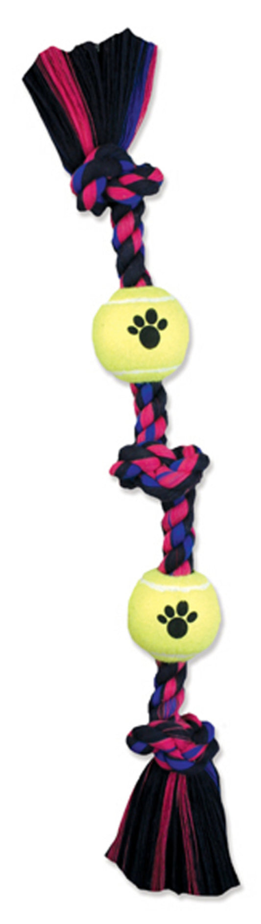 Mammoth Pet Products 3 Knot Tug w/2 Mini Tennis Balls Dog toy 3 Knots Rope with Tennis Ball Multi-Color 12 in Mini