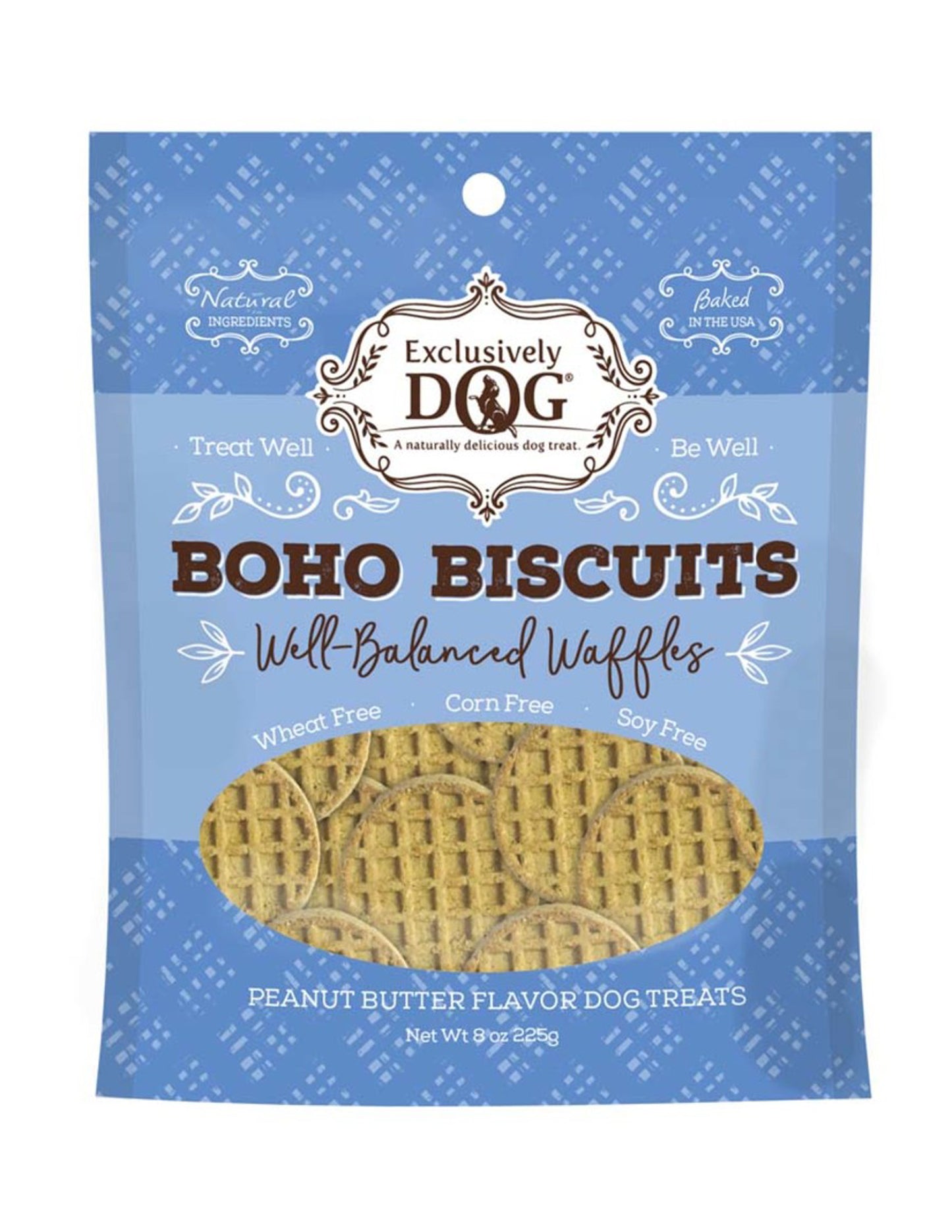 Exclusively Pet Boho Biscuits Well Balanced Waffles Peanut Butter Flavor Dog Treats 8 oz