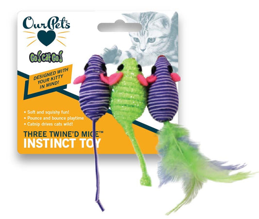 OurPets Three Twined Mice Catnip Toy Green, Purple 3 Pack