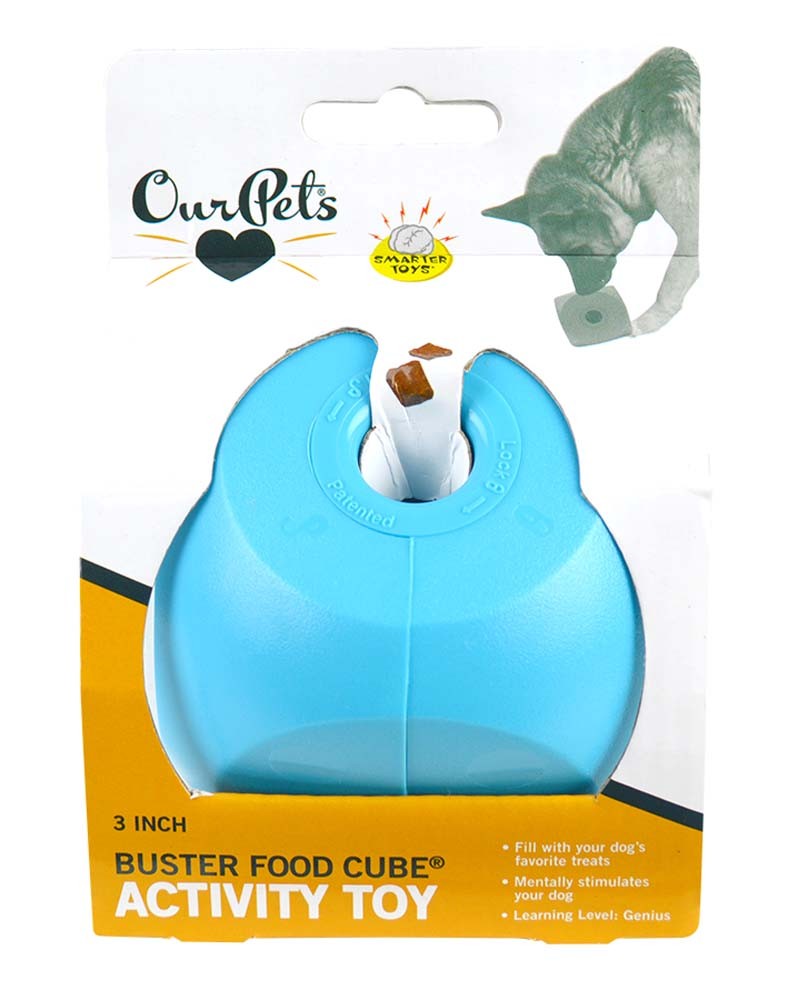 OurPets Buster Food Cube Slow Feed Dog Toy Assorted Medium 3 in