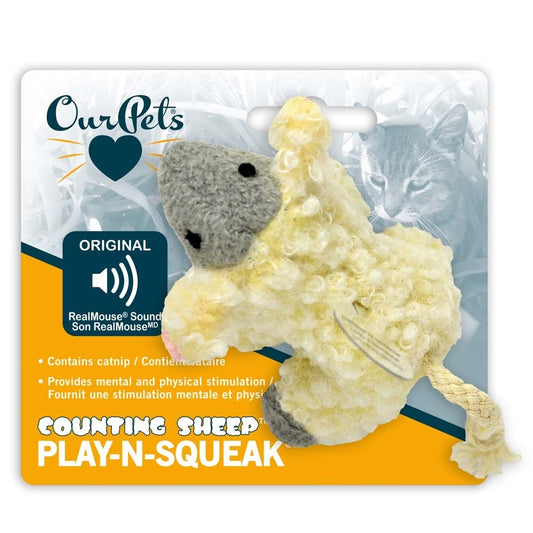 OurPets Play N Squeak Counting Sheep Catnip Toy Yellow, Grey