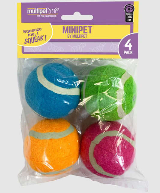 Multipet Squeaky Tennis Balls 4pk. 2 inch