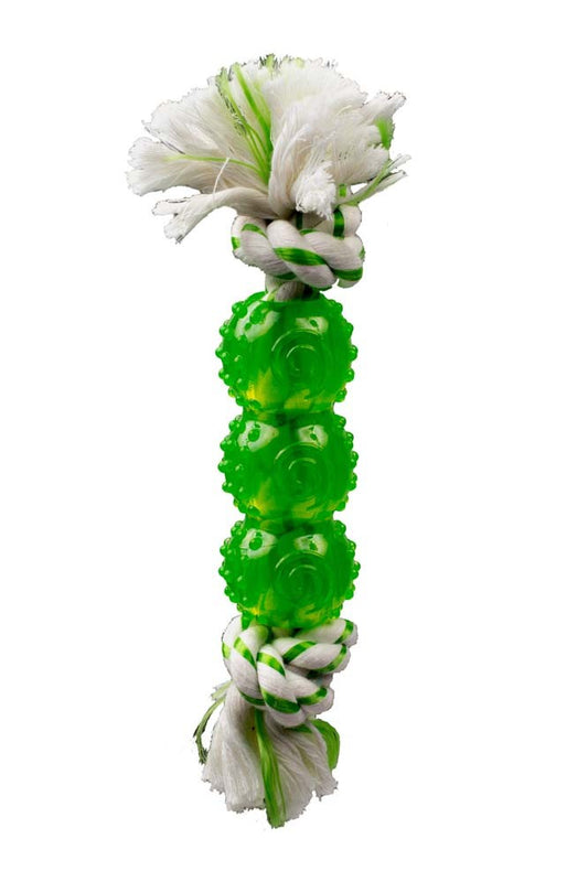 Multipet Canine Clean Rope Dog toy With 3 TPR Balls Green 6.5 in