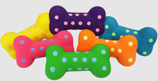 Multipet Polka-Dot Latex Bones Dog Toy Assorted 4 in