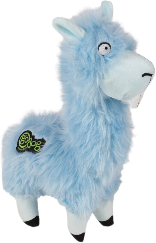 Godog Buck Tooth Llama With Chew Guard Technology Plush Dog Toy Blue Large