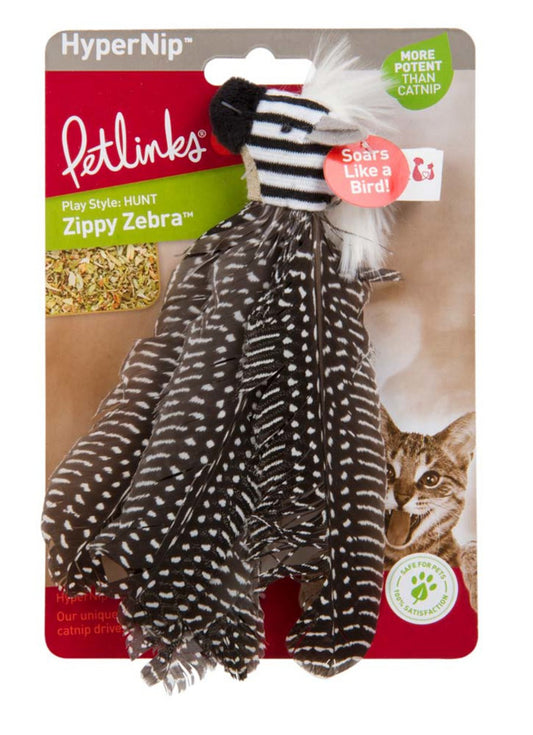 Petlinks Safari HappyNip Zippy Zebra Feathers Catnip Toy Black, White Medium