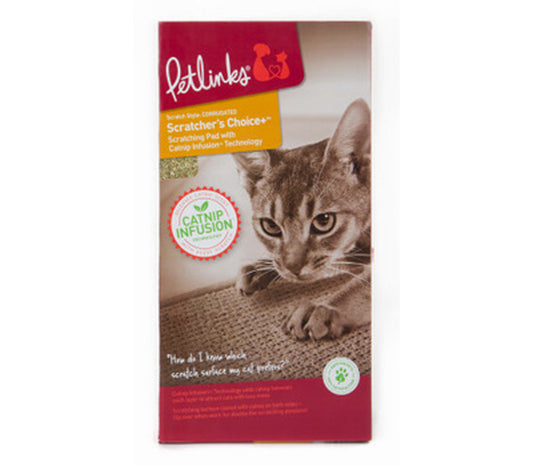 Petlinks Scratcher's Choice+ Corrugate Cat Scratcher with Infused Catnip and Toy Scratching Pad Brown