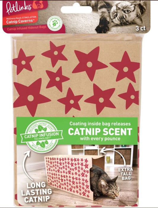 Petlinks Caverns Catnip Infused Paper Bags Cat Toy Brown 3 Pack