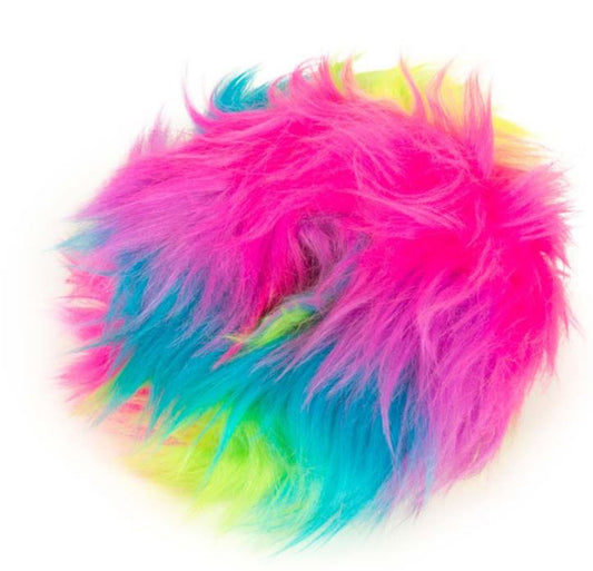 Godog Furballz Rings Durable Plush Squeaker Dog Toy Rainbow Small