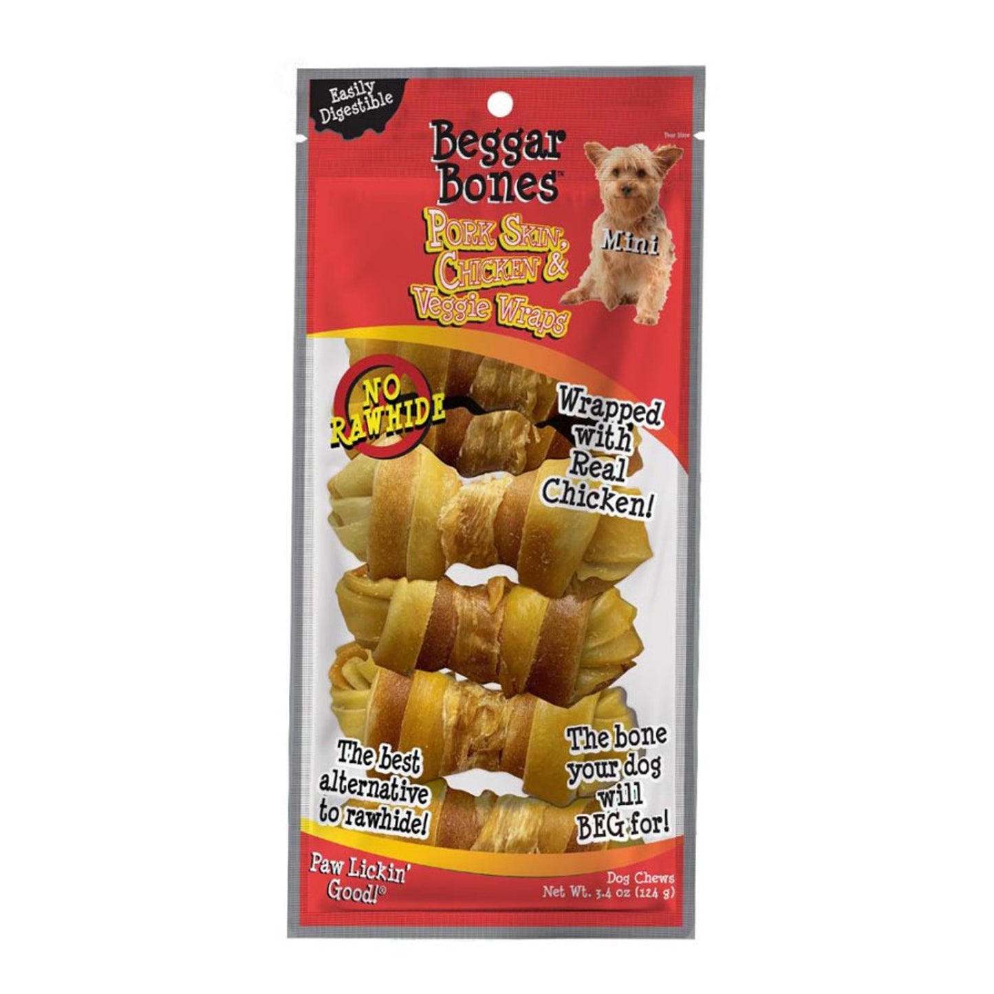 Savory Prime Beggar Bones Pork Skin, Chicken & Veggie Wraps Dog Treats 3.4 oz 7 Pack