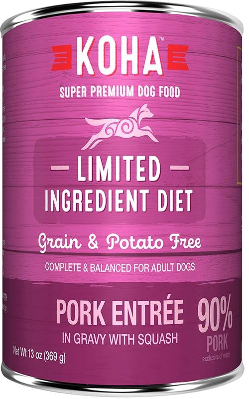 Koha Dog Limited Ingredient Grain Free 90% Pork 13oz (Case of 12)