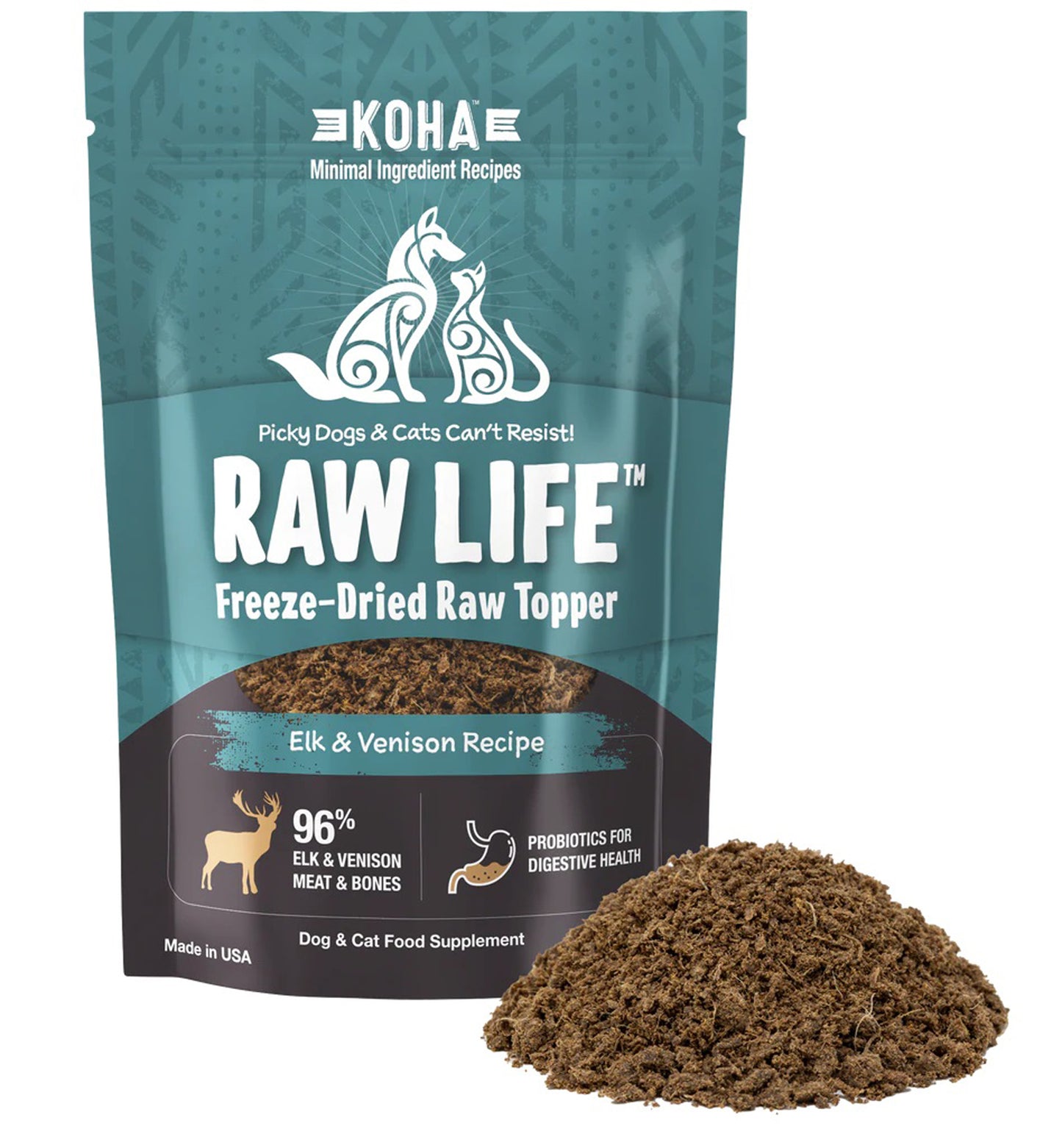 Koha Dog Cat Grain Free Raw Freeze Dried Topper Elk 8Oz