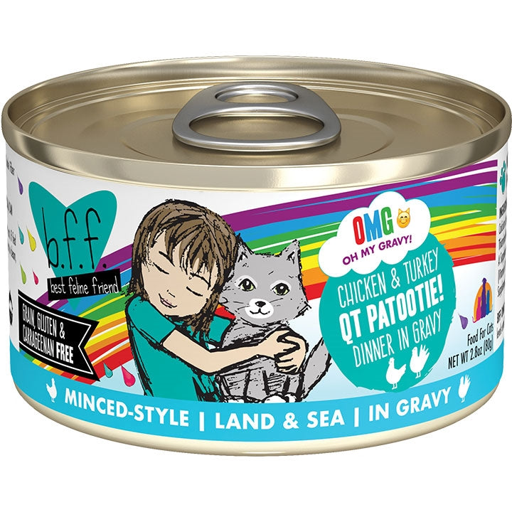 BFF Cat OMG Chicken & Turkey QT Patootie! Dinner in Gravy 2.8oz. (Case Of 12)