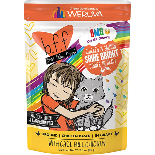 BFF Cat OMG Chicken & Salmon Shine Bright Chicken & Salmon Dinner in Gravy 2.8oz. Pouch (Case Of 12)