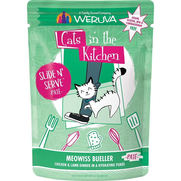 Cats In The Kitchen Slide N' Serve Meowiss Bueller Chicken & Lamb Dinner 3oz. Pouch (Case Of 12)