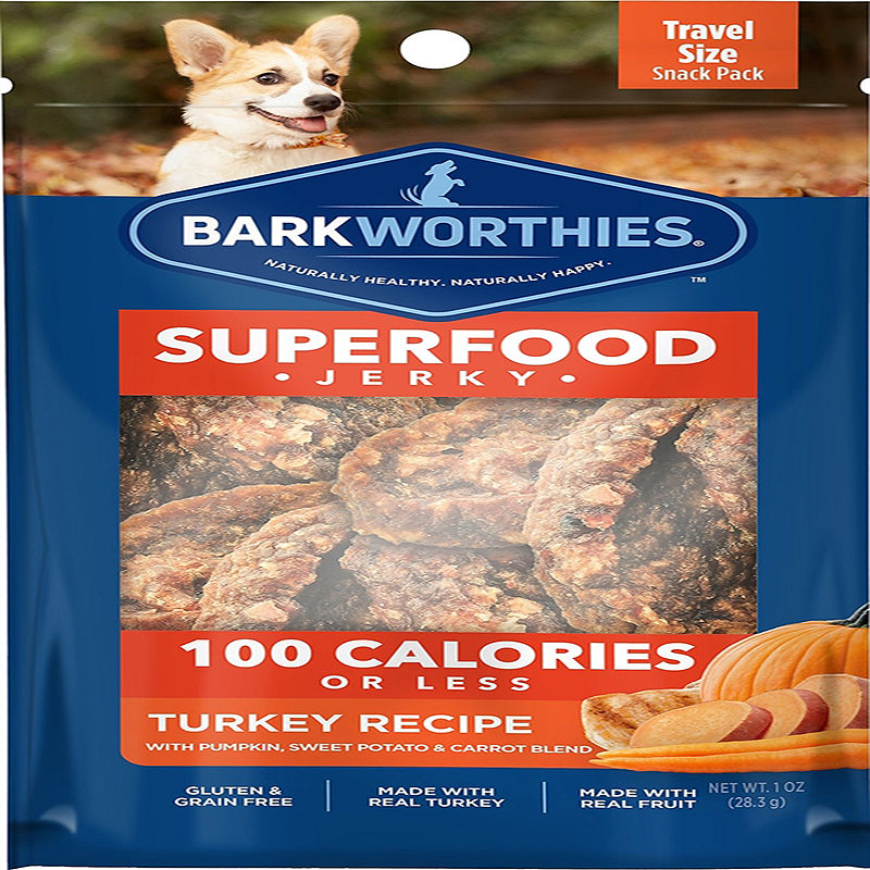 Barkworthies Turkey Jerky Recipe W/Pumpkin, Sweet Potato and Carrot Blend 100 Calorie Pack (Mini Case)