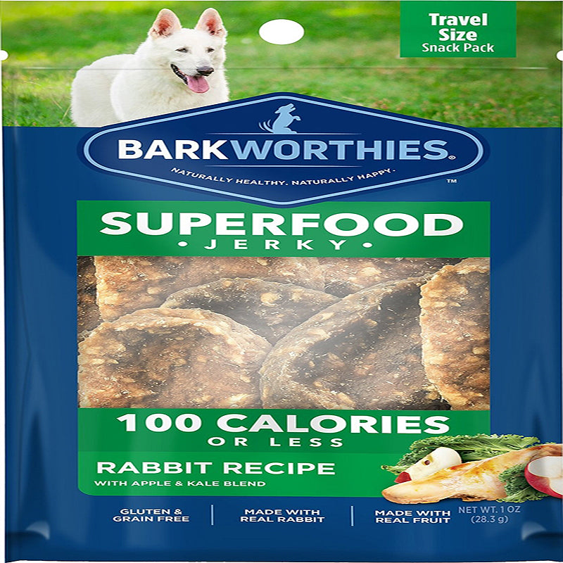 Barkworthies Rabbit Jerky Recipe With Apple and Kale Blend 100 Calorie Pack Sold As Whole Case Of 16