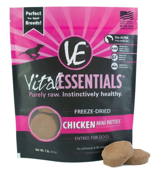 Vital Essentials Dog Freeze Dried Mini Pat Chicken 14Oz