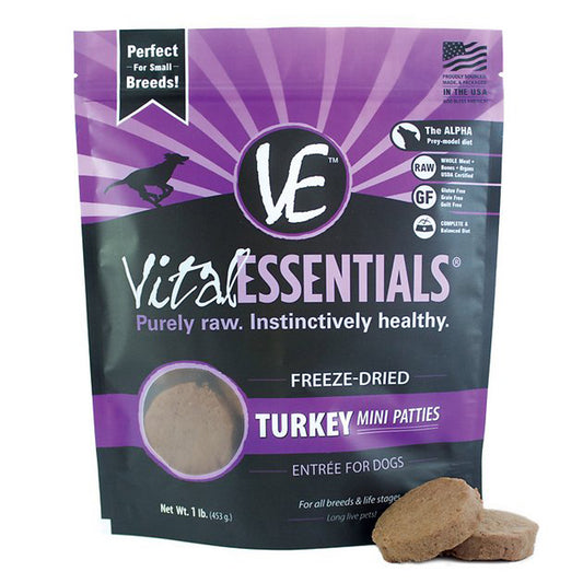 Vital Essentials Dog Freeze Dried Mini Pat Tky 14Oz