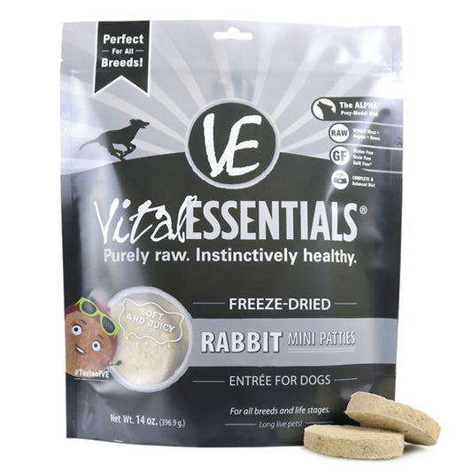 Vital Essentials Dog Freeze Dried Mini Pat Rbt 14Oz