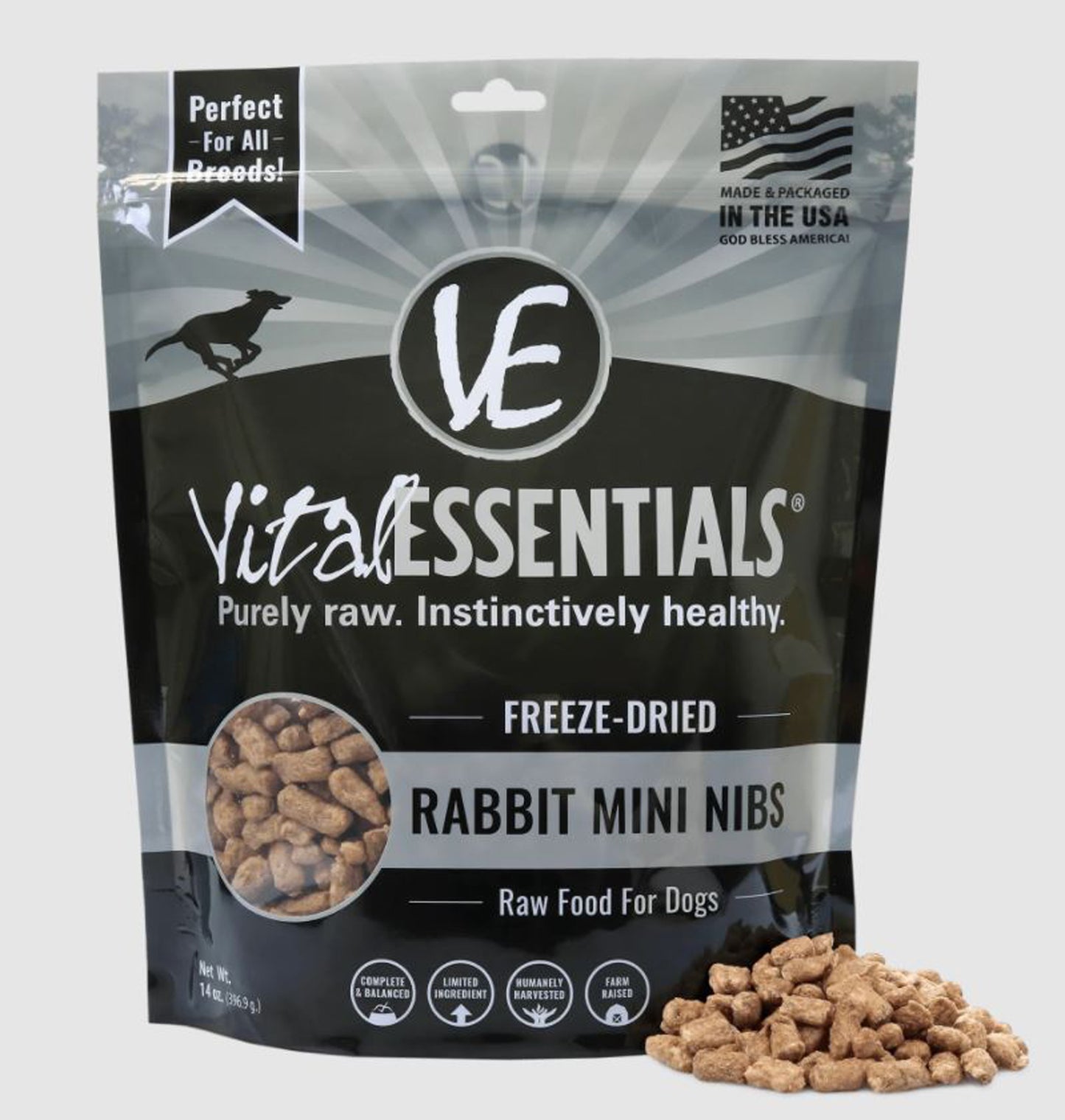 Vital Essentials Dog Freeze Fried Mini Nibs Rabbit14Oz