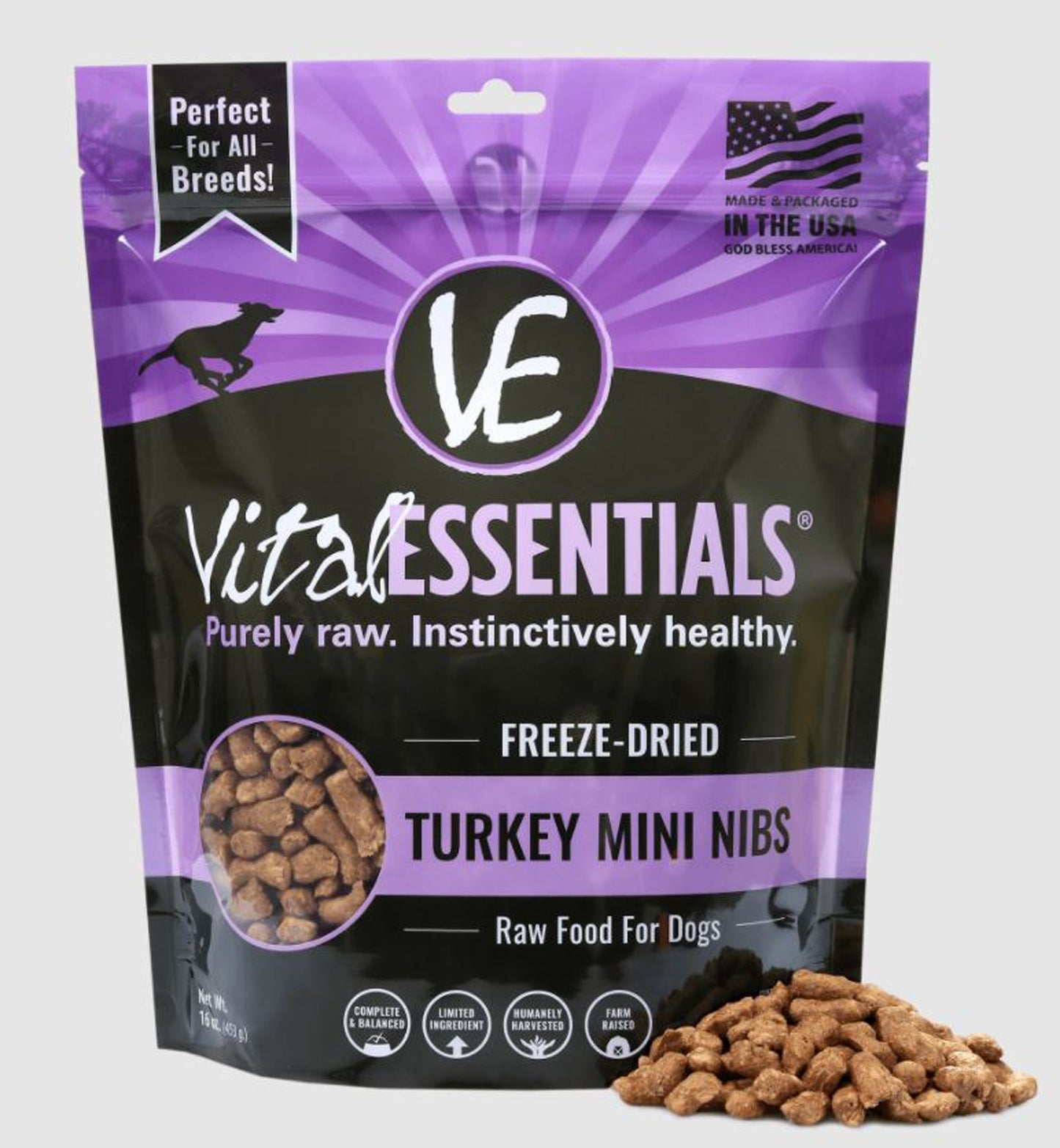Vital Essentials Dog Freeze-Dried Mini Nibs Turkey 1Lb