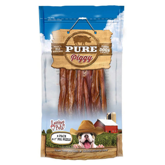 Loving Pets Pure Piggy Pig Pizzle Dog Treat 6 Pk, 6-7 In