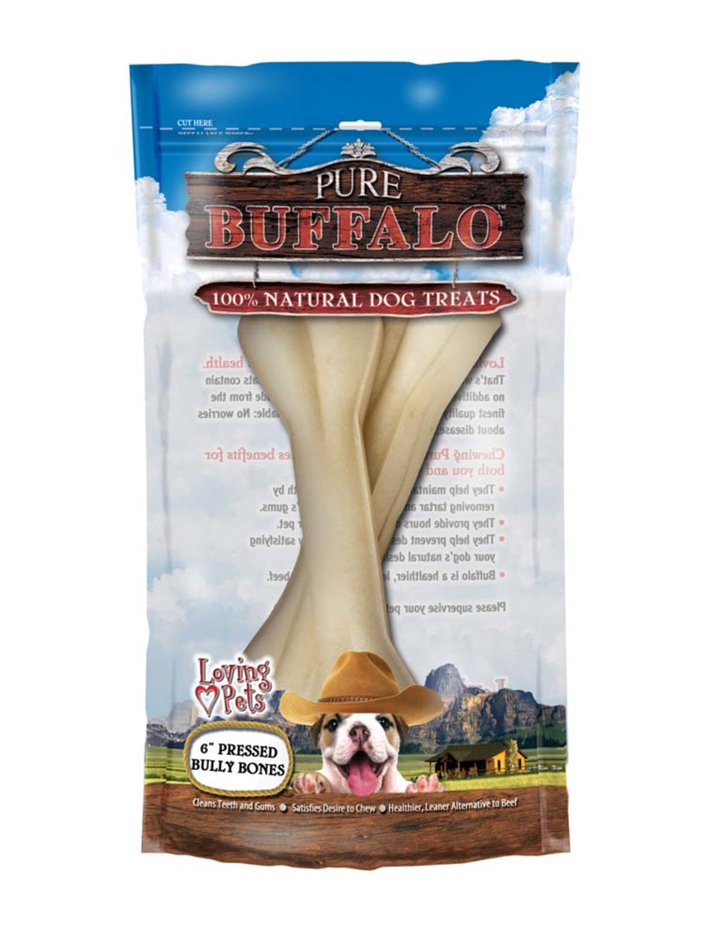 Loving Pets Pure Buffalo Pressed Bully Bones Dog Treat 2 Pack 6 in