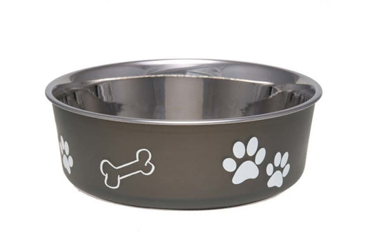 Loving Pets Classic Dog Bowl Paw Print & Bone Espresso Medium