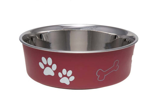 Loving Pets Classic Dog Bowl Paw Print & Bone Merlot Medium