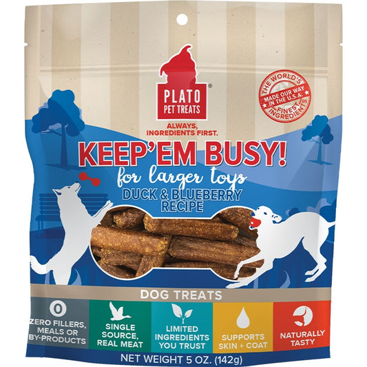 Plato Dog Keep 'Em Busy Duck and Blueberry Treats Large 5Oz