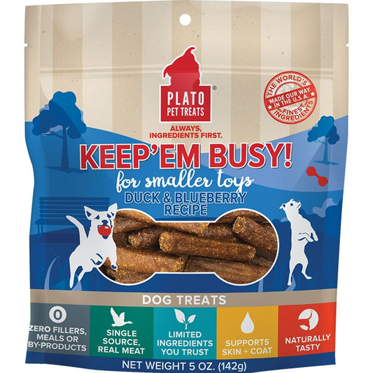 Plato Dog Keep 'Em Busy Duck and Blueberry Treats Small 5Oz