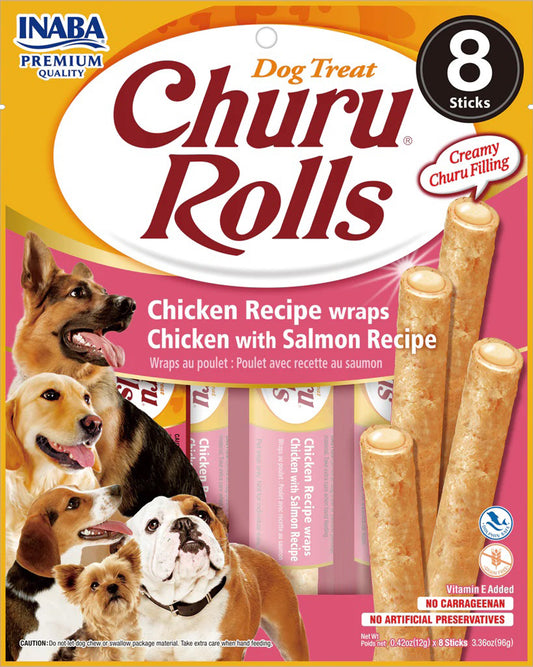 Inaba Dog Churu Rolls Chicken Salmon Wraps 6Ct/3.36Oz