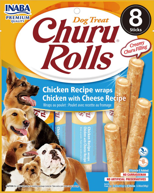 Inaba Dog Churu Rolls Chicken Cheese Wraps 6Ct/3.36Oz