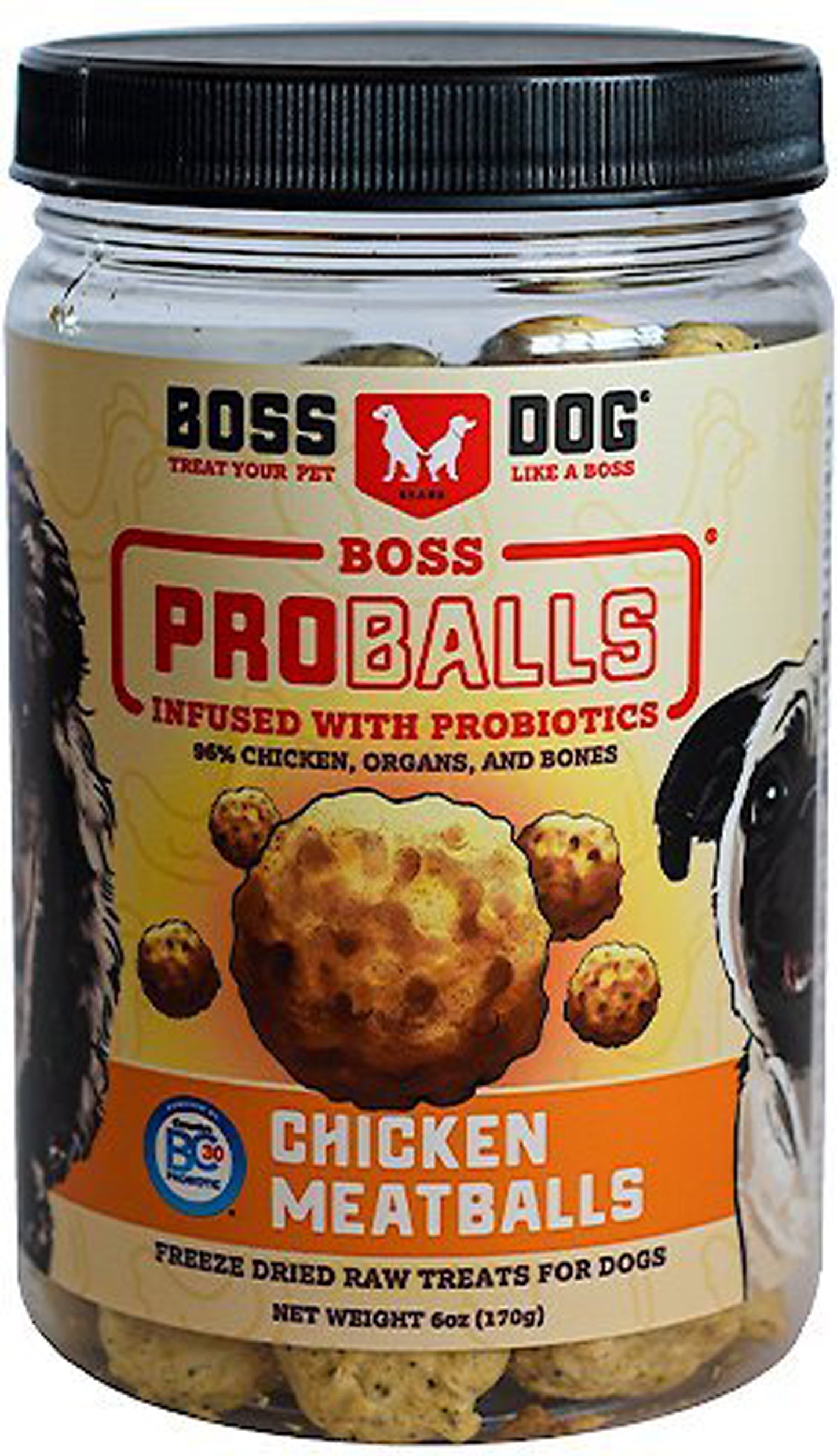 Boss Dog Treat Freeze Dried Raw Meatball Jar Chkn 6oz