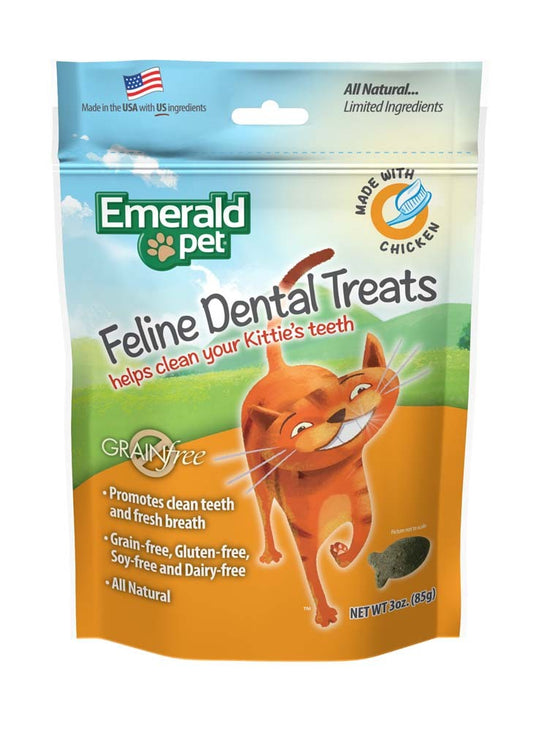 Emerald Pet Feline Cat Dental Treat Chicken Flavor 3 oz