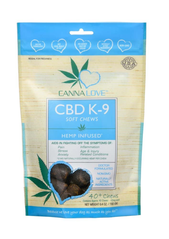 CannaLove CDB K-9 2mg CBD Soft Chews Hemp Infused Dog Treat 6.4 oz 40+ Chews