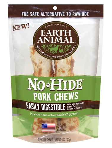 Earth Animal No Hide Pork Chews Dog Treats, 7 Inch, 2 Pack