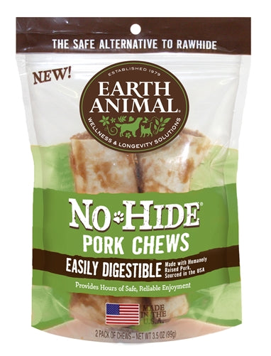 Earth Animal No Hide Pork Chews Dog Treats, 4 Inch, 2 Pack