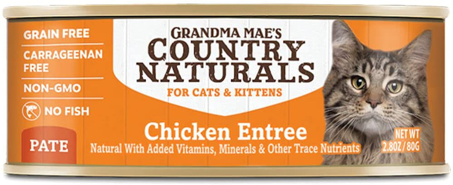 Grandma Mae's Country Naturals Grain Free Chicken Pates Cat & Kitten Wet Food 2.8 oz 24 Pack