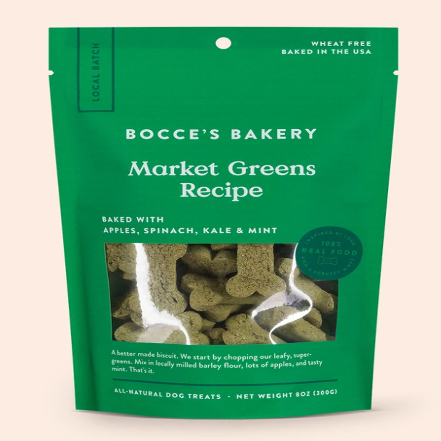 Bocces Bakery Dog Biscuits Market Greens 8Oz.