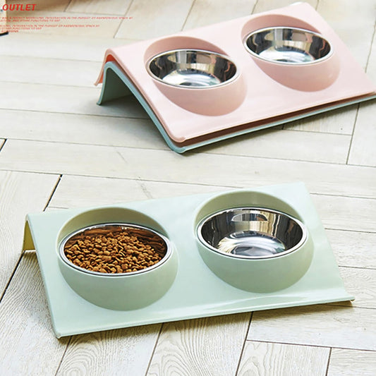 Double Bowls Stainless Steel Feeders
