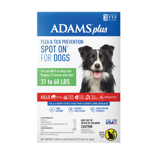Adams Plus Flea & Tick Prevention Spot On for Dogs, Large Dogs 31 to 60 lbs